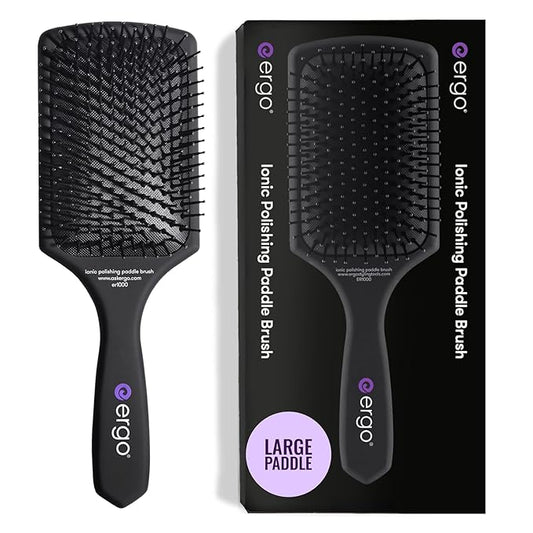 ERGO Ionic Paddle Hair Brush – Large Polishing Brush for Long-Lasting Shine, Detangling Brush for Wet & Dry Hair Care, Hair Styling Tool for Blow Drying (ER1000)