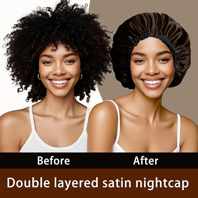 Silk Bonnet for Sleeping Women,Adjustable Satin Bonnet for Women Curly Natural Hair,Double Layer Anti Frizz Soft Sleep Cap.
