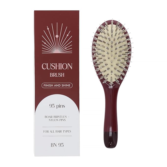 Boar Bristle Hair Brush -boar bristles + nylon pins， Smoothes & Detangles All Hair Types, Hairbrush for Women, Men & Kids, Distributes Oils for Natural Shine & Stimulates Scalp