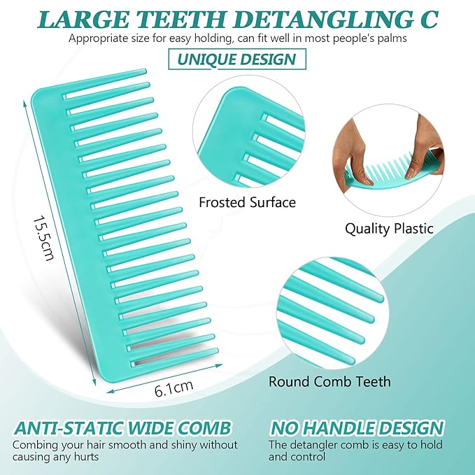 Patelai Wide Tooth Comb Large Hair Detangling Comb for Curly, Wet Dry Hair, No Handle Detangler Accessories(Cyan)