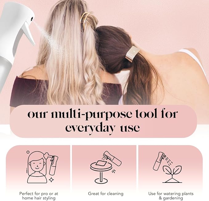 Kitsch Continuous Spray Bottle for Hair – Fine Mist Water Mister & Water Spray Bottle – Recycled Hair Spray Bottle – Spray Bottles for Cleaning, Styling, Plants & More – White, 150ml