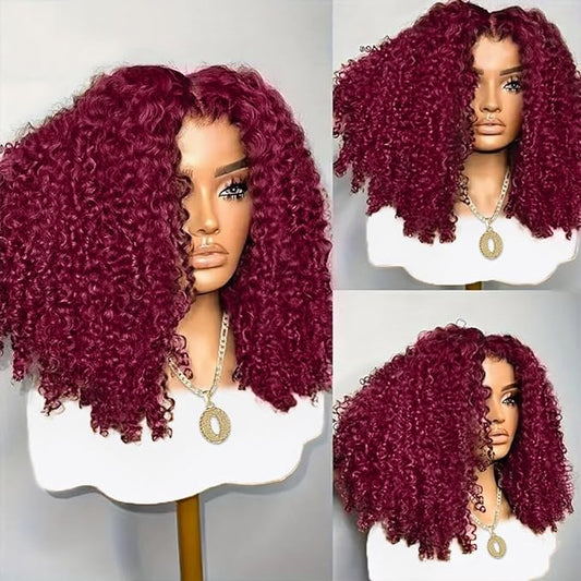 250 Density Burgundy Wig Human Hair 13x4 Deep Wave Lace Front Wigs Human Hair Pre Plucked 99j Burgundy Lace Frontal Wigs Wet and Wavy Curly Wig for Women (18 Inch)