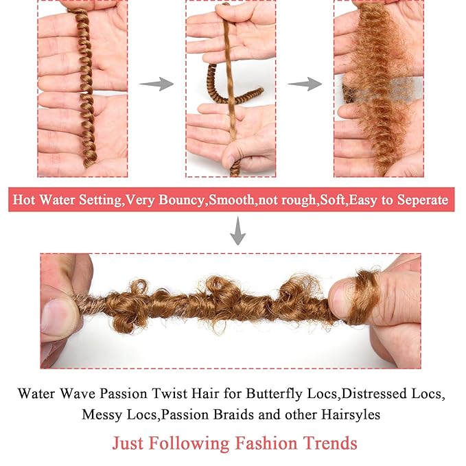 Leeven 24 Inch Long Water Wave Crochet Hair for Passion Twist 2 Packs Blonde Curly Bohemian Passion Twists Hair for Butterfly Locs Braiding Hair for Women 613#