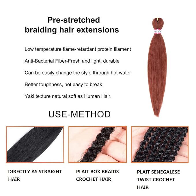 Ginger Braiding Hair Pre Stretched 20 Inch 8 Packs Braiding Hair Extensions for Crochet Box Braids Twists Locs Hair Itch Free Soft Yaki Texture Hot Water Setting (20inch,#350)