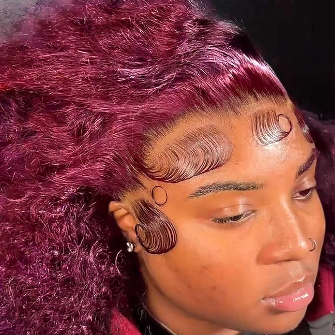 250 Density Burgundy Wig Human Hair 13x4 Deep Wave Lace Front Wigs Human Hair Pre Plucked 99j Burgundy Lace Frontal Wigs Wet and Wavy Curly Wig for Women (18 Inch)