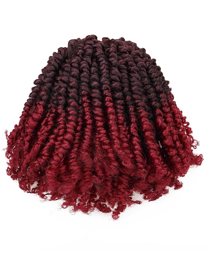 Super Short Passion Twist Crochet Hair for Black Women and Kids-6 Inch 7 Packs Ombre Burgundy Pre Looped Pre-twisted Passion Twist Hair,Bob Spring Kinky Twist Bohemian Curl(6"-7P,TBUG)