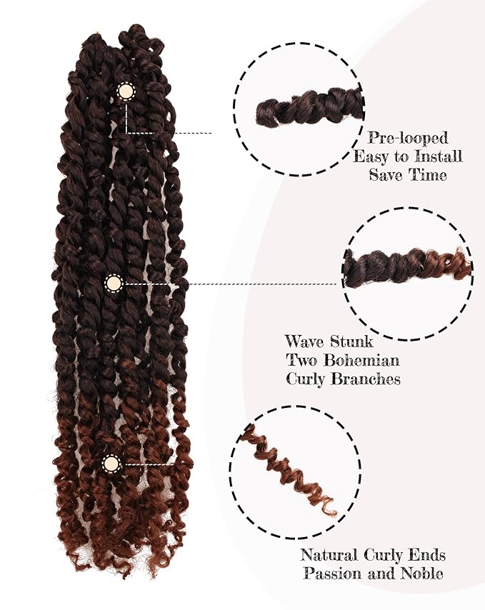 Pre-twisted Passion Twist Crochet Hair for Black Women 14 Inch 7 Packs Passion Twist Hair,Pre-looped Crochet Hair,Synthetic Spring Kinky Twist Braiding Hair Extensions (14"-7P,T30)