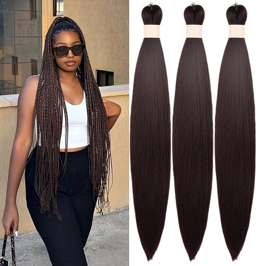 Dark Brown Braiding Hair Pre stretched for Box Braids Twist Knotless Ez Braid Pre stretched Braiding Hair