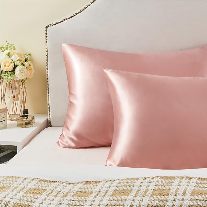 BEDELITE Satin Pillowcase for Hair and Skin, Super Soft and Cooling Similar to Silk Pillow Cases 2 Pack with Envelope Closure, Gift for Women Men(20"x36" King Size, Rose Pink)