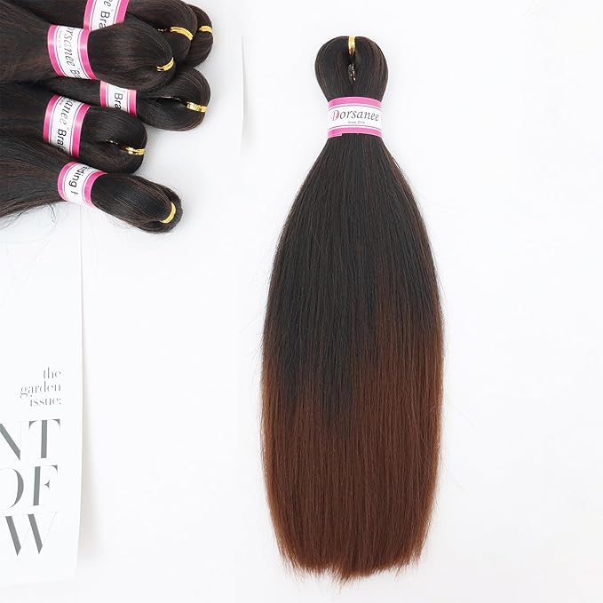 Dorsanee Braiding Hair Pre Stretched 14 Inch 8 Packs Ombre Brown Braiding Hair Extensions for Crochet Box Braids Twists Locs Hair Soft Yaki Texture Hot Water Setting (14inch,#1B/30)