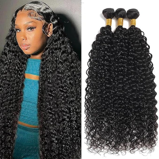 26 28 30 Inch Bundles Human Hair Water Wave 12A Grade Deep Curly Bundles Human Hair 100% Unprocessed Brazilian Virgin Sew In Bundles Natural Black
