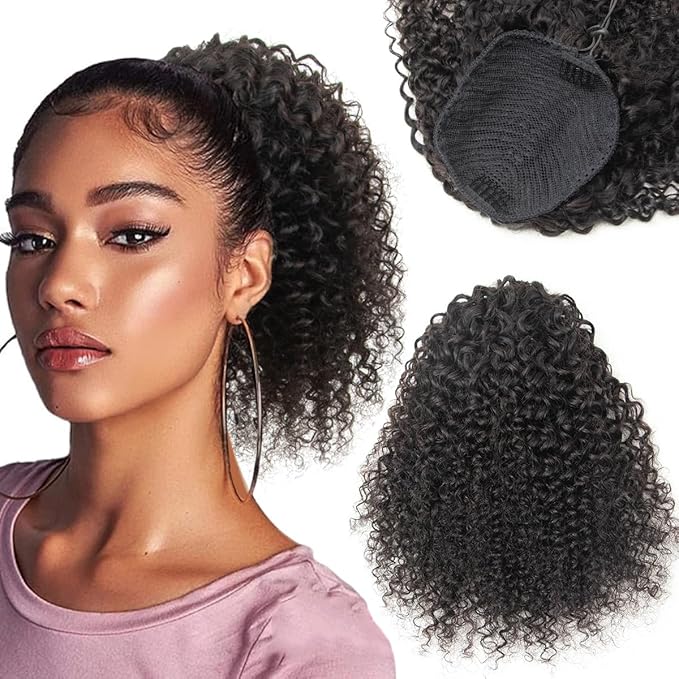 isheeny Curly Drawstring Ponytail for Black Women, 100% Human Hair Extension 14Inch Add Length & Volume in 3 Mins