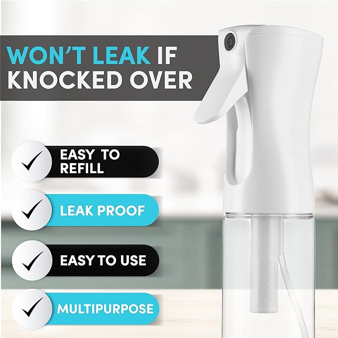 Hula Home Spray Bottle for Hair (10.1oz/300ml) - Powered by Flairosol® Spray Technology - Continuous Ultra Fine Mist Sprayer – For Hairstyling, Cleaning, Salons, Plants, Essential Oil & More - White