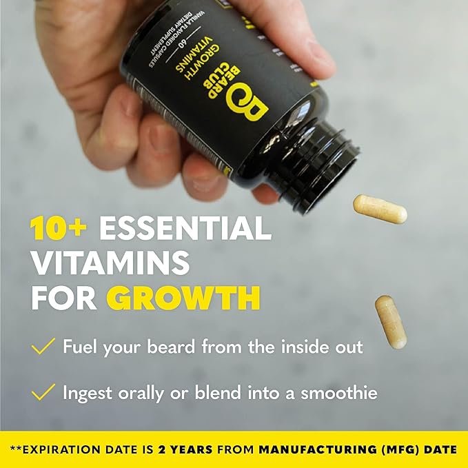 The Beard Club - Biotin Beard Growth Vitamins - Support A Thicker Fuller Beard, Fill in Patches - Minerals & Multi-Vitamins Help Support and Stimulate Healthier Facial Hair Growth