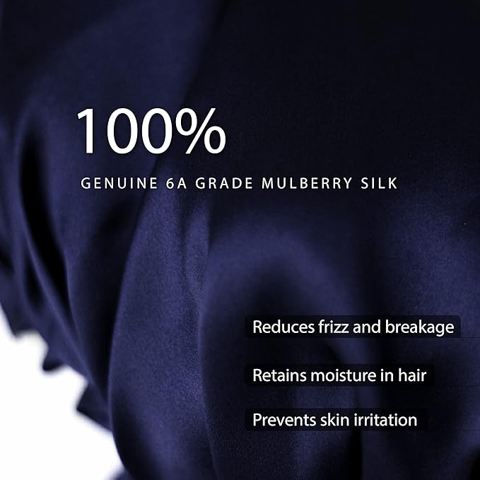 SissiLita Women's Silk Sleep Cap, Large Deep Royal Navy Hair Bonnet for Curly Hair, Moisture Wicking, Lightweight