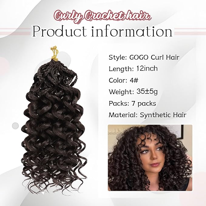 7 Packs Gogo Curl Crochet Hair for Women 12 Inch Pre-Twisted Curly Crochet Hair Pre Looped Deep Ocean Water Wave Beach Curl Crochet Braids Synthetic Braiding Hair Extensions (12 Inch, 4#)