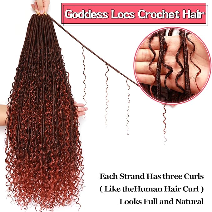Goddess Locs Crochet Hair-30 Inch 8 Packs Boho Faux Locs Crochet Hair for Black Women Pre Looped Soft Locs with Curly Ends (T350, 30 Inch(Pack of 8))