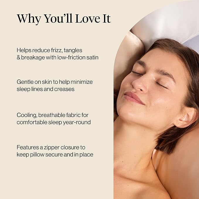 Kitsch Satin Pillowcase with Zipper for Hair & Skin, Softer Than Silk Pillow Cases Queen, Wrinkle-Free, Smooth and Cooling Satin Pillow Covers, Standard Size 19"x26" - Champagne