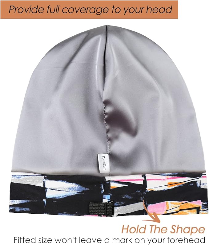 Adjustable Satin Lined Sleep Cap for Dreadlocks Curly Hair Large Head-Stay On Overnight
