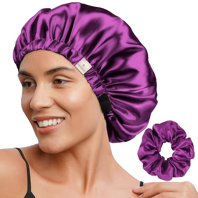 YANIBEST Adjustable Satin Bonnet Double Layer Hair Bonnet for Sleeping Bonnets for Women Hats Curly Natural Hair, Purple