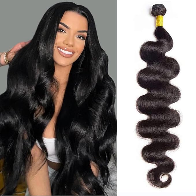 12A Human Hair Bundles Body Wave One Bundle 100% Unprocessed Brazilian Virgin Hair Bundles Double Weft Weave Body Wave Human Hair Natural Black Color (one bundle, 34)