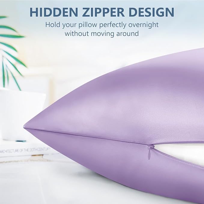Silk Pillow Cases 2 Pack Queen Size Mulberry Silk Pillowcase Set of 2 for Hair and Skin 30 x 20 Inches 22 Momme Both Side Grade 6A Silk Soft Breathable Cooling with Hidden Zipper, Lavender