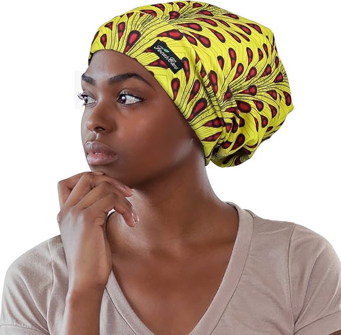 Adjustable Satin Lined Sleep Cap for Dreadlocks Curly Hair Large Head-Stay On Overnight