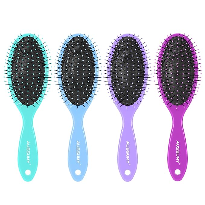 4 Pack Detangling Hair Brush - Air Cushion Detangler Hairbrush with Ultra Soft Bristles for Effortless Tangle Removal - For Wet Dry Damaged Curly Hair for Women Men Boys Girls Adult Kids -Mixed Colors