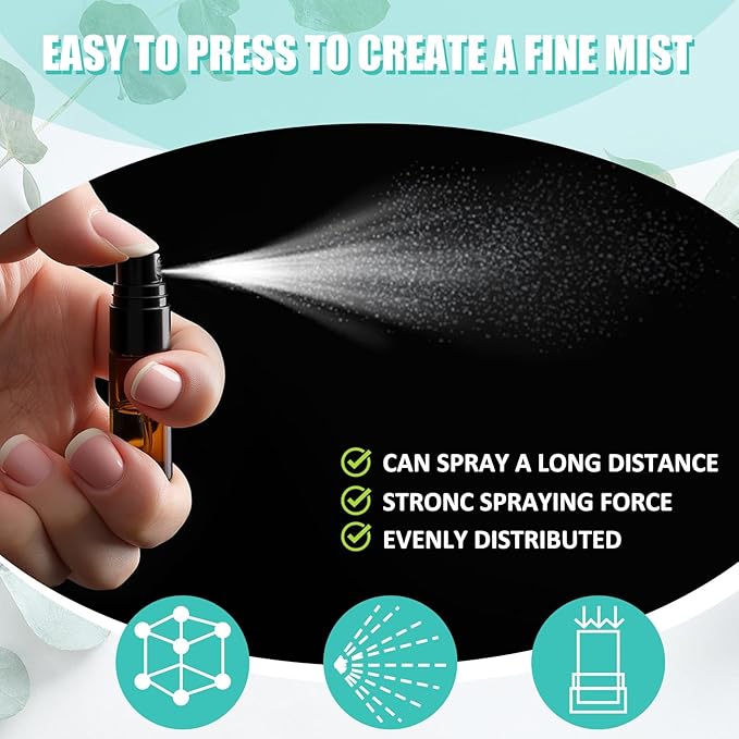 Zhehao 50 Pcs Mini Spray Bottles 3ml Clear Glass Perfume Bottles Refillable Fine Mist Perfume Atomizer Portable Empty Sample Containers for Cleaning, Essential Oils, Travel (Amber)