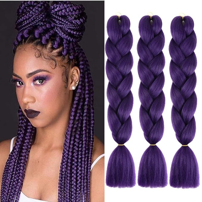 Xiaofeng Braiding Hair Extensions Deep Purple 24 Inch High Temperature Ombre Jumbo Synthetic Braiding Hair for Twist Crochet Braids 3 Packs 100g/Pack