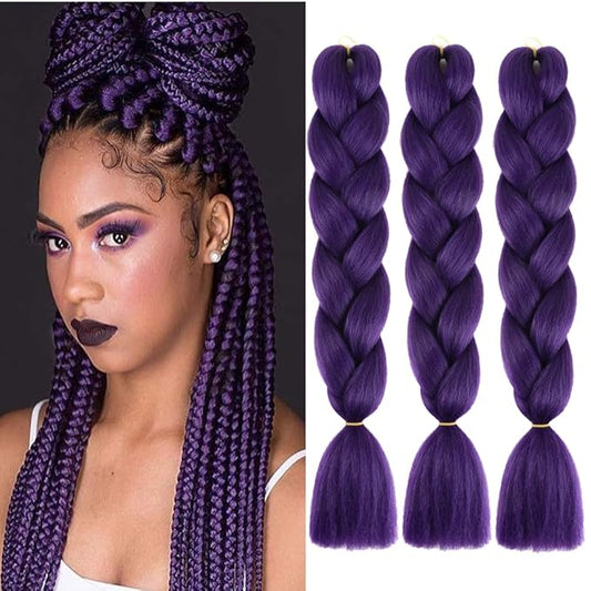 Xiaofeng Braiding Hair Extensions Deep Purple 24 Inch High Temperature Ombre Jumbo Synthetic Braiding Hair for Twist Crochet Braids 3 Packs 100g/Pack