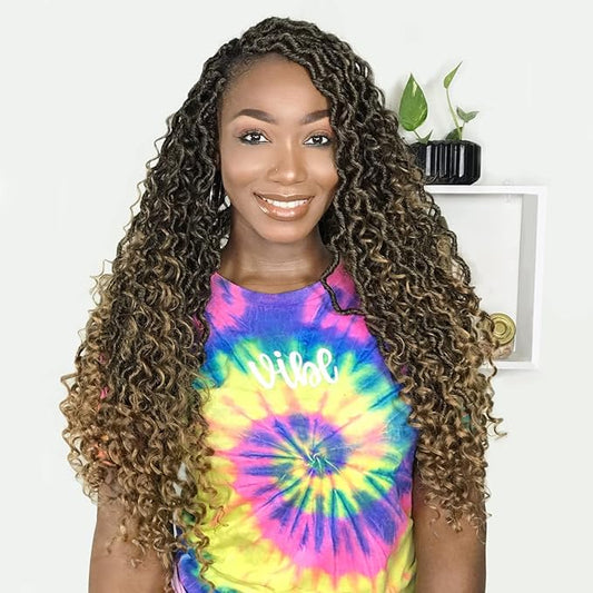 Fulcrum Goddess Locs Crochet Hair 22 Inch, 8 Packs New Faux Locs Crochet Hair for Black Women, Crochet locs with Curly Ends (22Inch (Pack of 8), T27#)