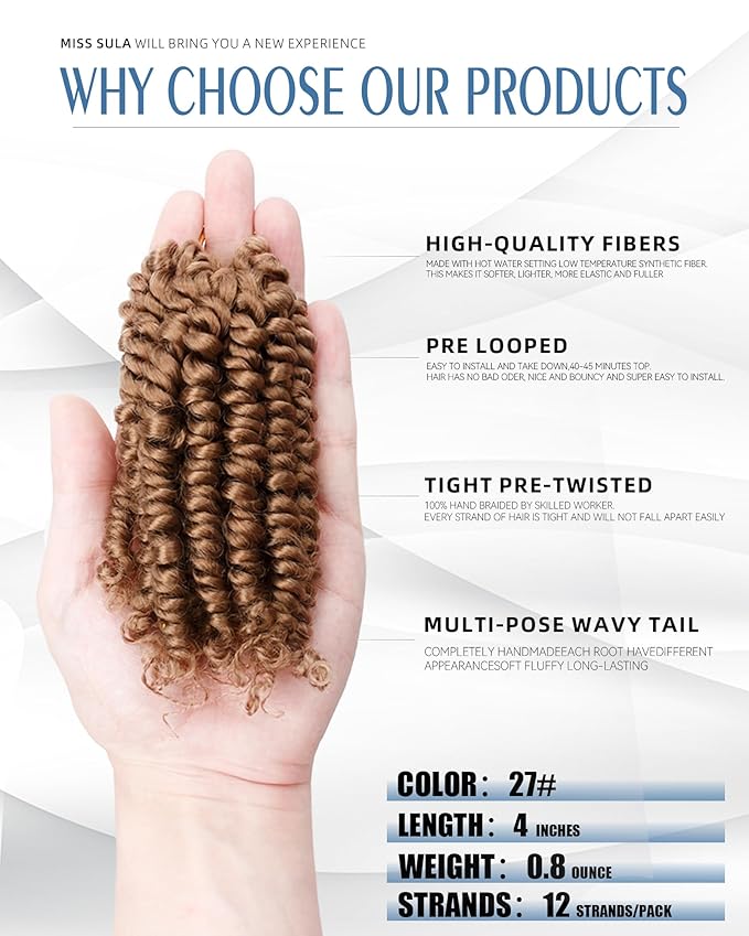 Short Passion Twist Crochet Hair for Black Women and Kids,Pre-Twisted Pre Looped Passion Twist Hair,4 Inch 8 Packs Blonde Short Bob Spring Twist Bohemian Braids Hair Extensions(4"-8P,27#)