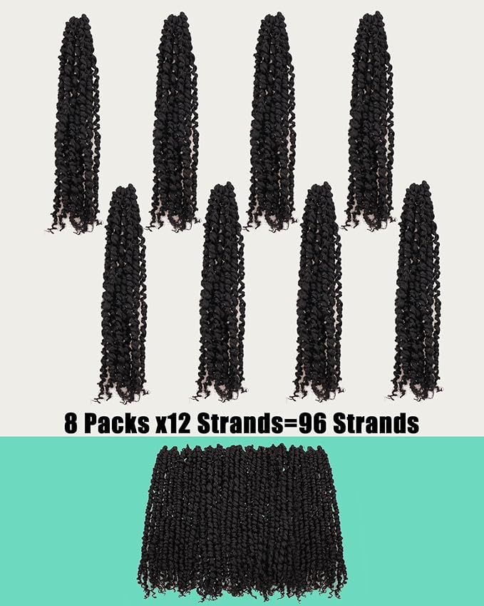14 Inches 8 Packs Passion Twist Crochet Hair-Pre-twisted Passion Twists,Pre-Looped Crochet Braids Made Of Bohemian Hair Synthetic Braiding Hair Extensions (14 Inch(Pack of 8), 1B)