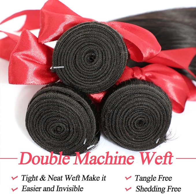 12A Straight Bundles Human Hair 24 26 28 Inch Brazilian Straight Human Hair 3 Bundles Deals 100% Unprocessed Virgin Remy Weave Bundles 1B Natural Black