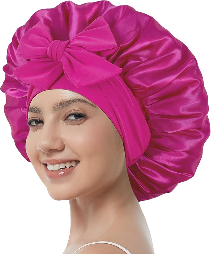 Satin Bonnet with Tie Band,Silk Hair Bonnet for Sleeping Women,Bonnets for Women,Double Layer Sleep Cap for Braids Curly Hair