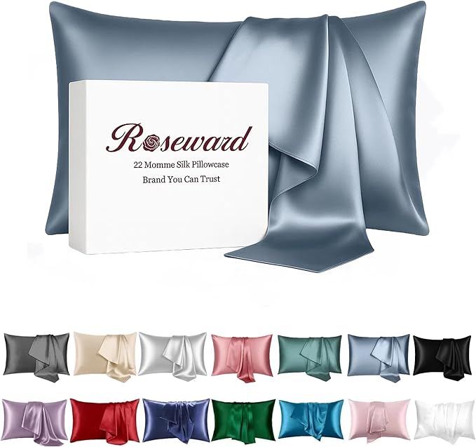 Anti Acne Pillow Cases Hypoallergenic, USA Made, King Size Silk Pillowcase for Hair and Skin, Premium 22 Momme Pure Mulberry Silk Pillow Cover, 1 Pc 20"x36" (King, Blue Grey)