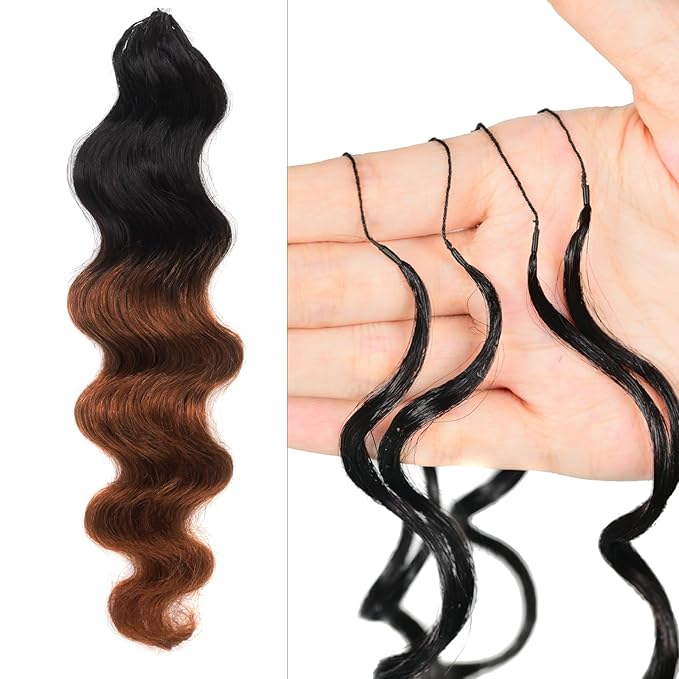 ToyoTress Ocean Wave Feather Crochet Human Hair - 12 Inch 50G Invisible Knotless Water Deep Wave Crochet Human Hair For Black Women Ombre Brown Braiding Hair (12 Inch, OT30-50G)