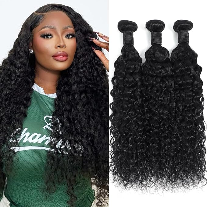 20 20 22 Inch Water Wave Human Hair Bundles Brazilian Virgin Human Hair Bundles 12A Deep Water Wave Bundles 100% Real Human Hair Extensions Natural Black