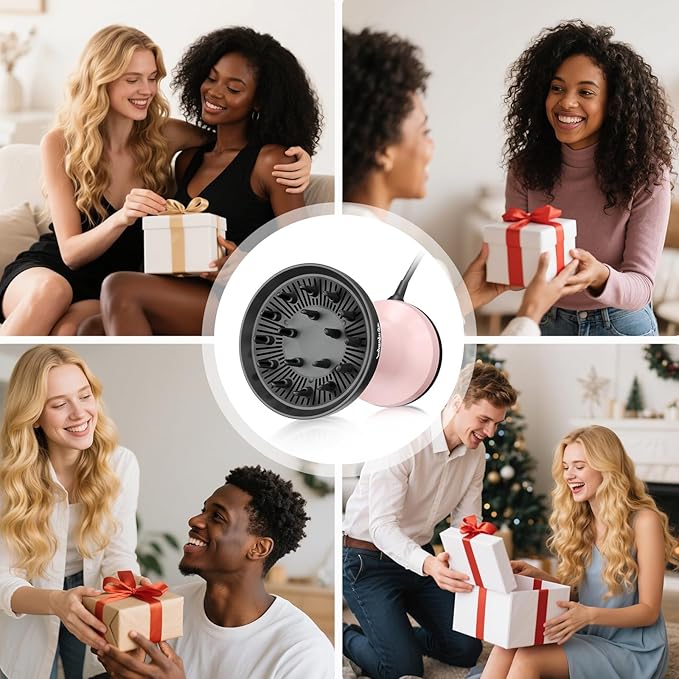 2-in-1 Diffuser Hair Dryer for Curly Hair: 1875W Ionic Hair Dryer w/Comb & Diffuser Attachment, Fast Drying, Reduces Frizz, Anti-Heat Handle Blow Dryer with ALCI Plug, Gift for Women Her