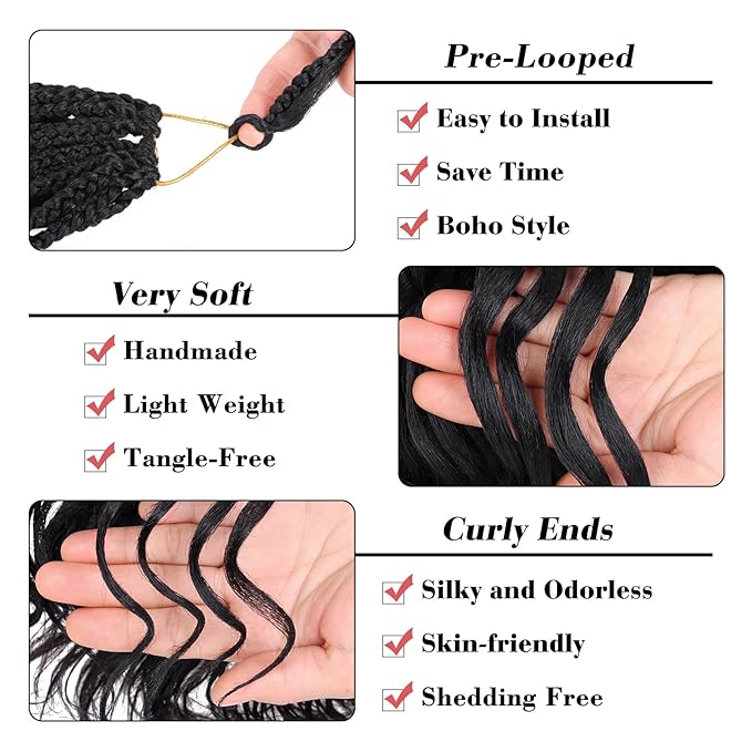 Leeven Curly Crochet Hair 12 Inch 8 Packs Pre Looped Ocean Wave Crochet Hair Black Short Boho Ocean Braids Pre Twisted Synthetic Deep Wavy Crochet Braids for Women