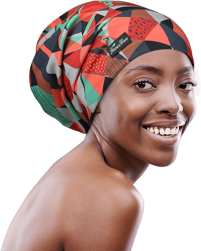 Adjustable Satin Lined Sleep Cap for Dreadlocks Curly Hair Large Head-Stay On Overnight