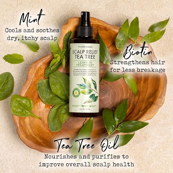 Leave In Conditioner Spray - Tea Tree Scalp Treatment - Anti-Dandruff and Dry & Itchy Scalp Treatment, Hydrating & Medicated Formula for Psoriasis and Scalp Care - Detangles & Nourishes Hair.