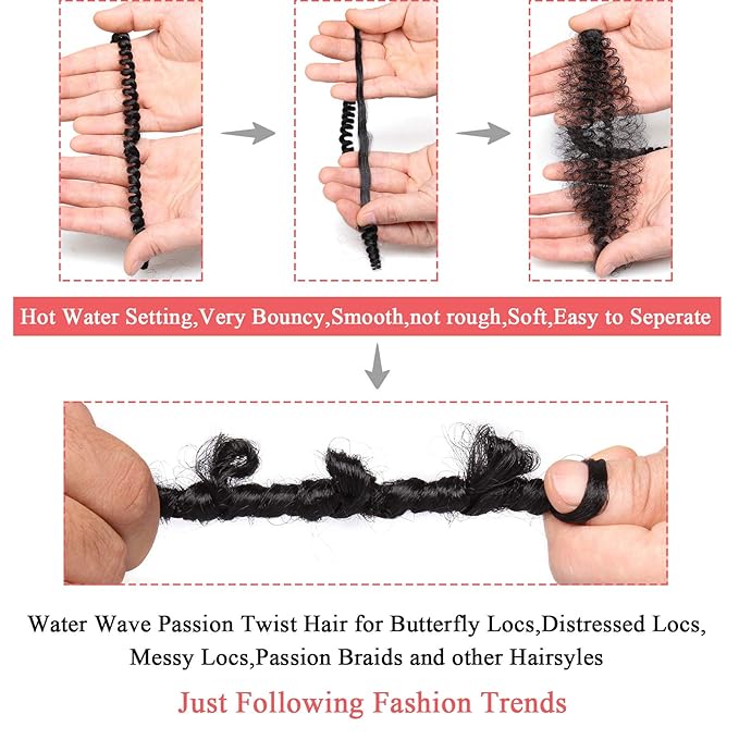 Leeven 24 Inch Passion Twist Hair Ombre Burgundy Water Wave Crochet Hair for Black Women Long Bohemian Braiding Hair for Boho Faux Locs Butterfly Style Crochet Braids Hair Extensions