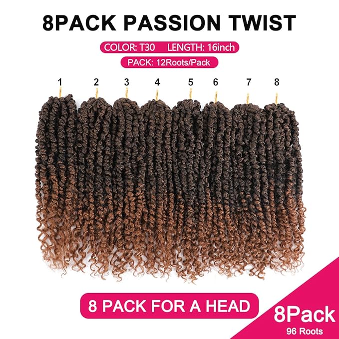 NAYOO Passion Twist Hair - 8 Packs 16 Inch Water Wave Crochet Hair,Passion Twist Crochet Hair For Women Long Passion Twists Synthetic Braiding Hair Extensions(16 Inch 8 Packs,T30)