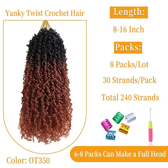 14 Inch Pre-Looped Yanky Twist Crochet Hair, 30 Strands/Pc, Mini Passion Twists, Senegalese Braiding Hair (OT350, 8 Pcs/Pack)