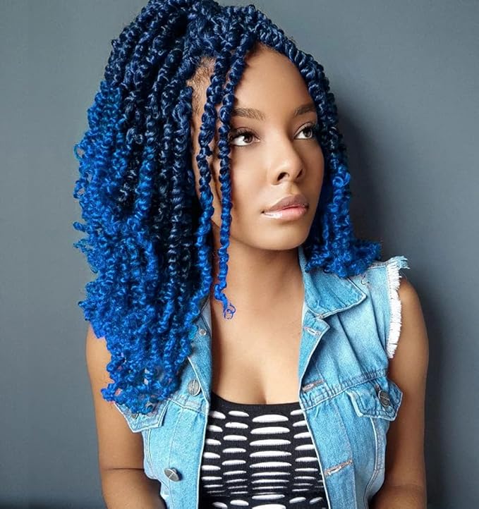 crochet twists pre looped-14 Inches 8 Packs Passion Twist Crochet Hair for Black Women and Kids-Omber Blue,Soft Lightweight Hair Extension(14"-8 Packs,T1B/Blue)