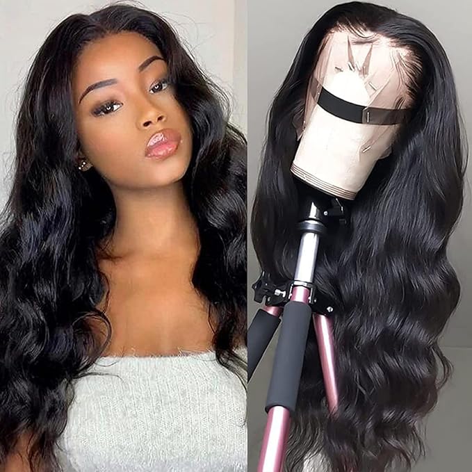 SENSAIRUITE Body Wave Lace Front Wigs Human Hair Wide Lace 180 Density Human Hair Wigs 13x4 Human Hair Lace Front Wigs Pre Plucked 24 Inches Natural Color