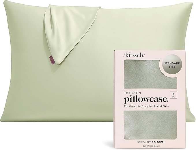 Kitsch Satin Pillowcase with Zipper for Hair & Skin, Softer Than Silk Pillow Cases Queen, Wrinkle-Free, Smooth and Cooling Satin Pillow Covers, Standard Size 19"x26" - Sage