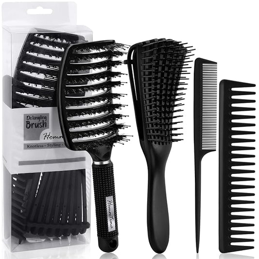 Hommtina 4Pcs Vented Brush Set for Thick/Wet/Dry/Wavy/Curly/Oil/Long Hair - Afro America/African Hair (4 PCS, Black)